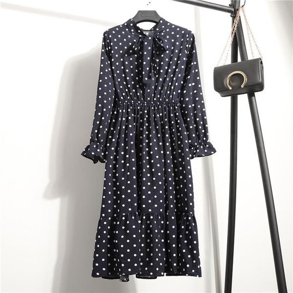 

summer autumn chiffon print dress casual cute women floral long bowknot dresses long sleeve vestido s-xl size, Black;gray