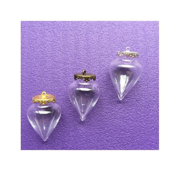 

50set/lot 38*15mm wishing glass vials pendant water drop shape glass bottle with 15mm crown setting base charms jewelry jllaaz, Black
