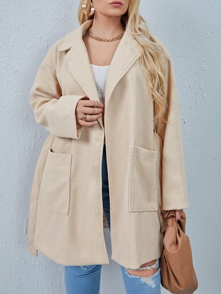 

plus pocket front lapel neck belted overcoat v2rj#, Black