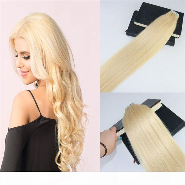 

tape in hair extensions color 613 bleach blonde s invisiable real human hair skin weft tape on hair extensions 100g 40pcs, Black