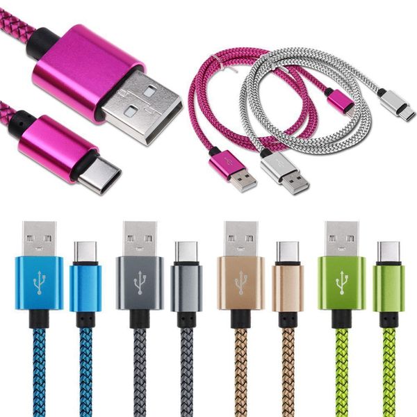 Cabos celulares de 3m Cabos de liga de nylon Braid Micro USB 3.0 Dados de cabos masculinos Sincroniza cabos de telefonia telefônica rápida Micro USB Android Tipo C