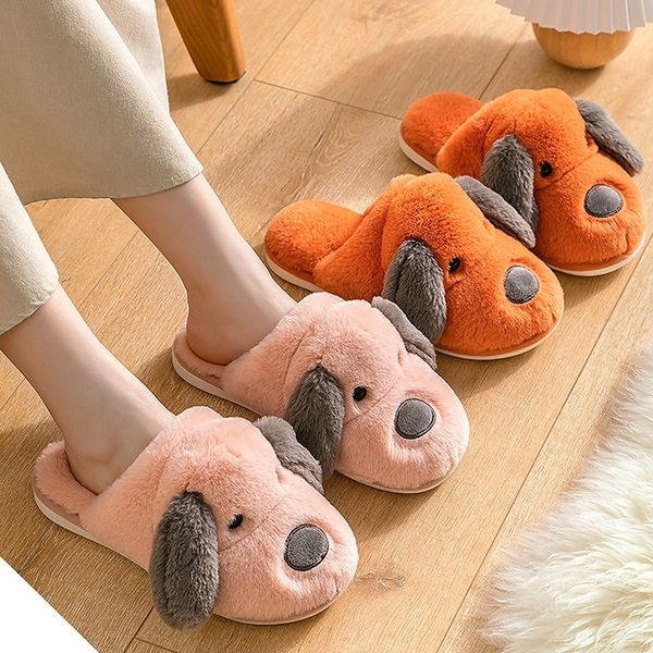 

женщины плюшевые тапочки зима теплый 3d мультфильм собака пушистая мягкая подошва обувь мужчины женские пары комфорт дома крытый спальня мех, Black