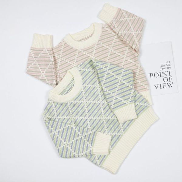 

pullover 3d diamond paterrn sweater kids baby girls clothing 2021 autumn o-neck casual coat boy, Blue