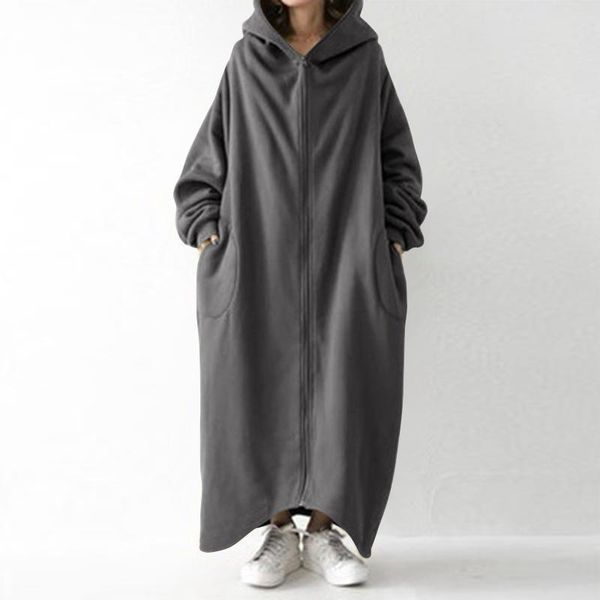 

women's jackets 2021 zanzea winter fleece outwear autumn hooded long coat women zipper hoodies sleeve sweatshirt robe oversized, Black;brown