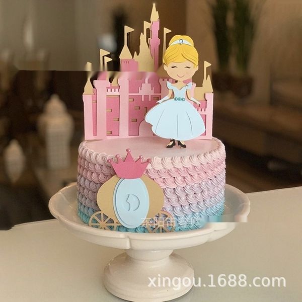 

gueo6 baking decoration cakemaiden dessert castle carriage prince plug-in heart princess romantic layout baking decoration cake cakemaiden h