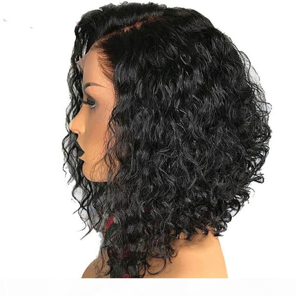 

13x4 lace front short bob wigs pre plucked brazilian remy curly real human hair ers with baby hair for black women my first