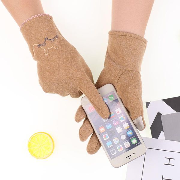 

five fingers gloves ladies winter plus velvet fashion cycling touch screen to keep warm wind and cold in, Blue;gray