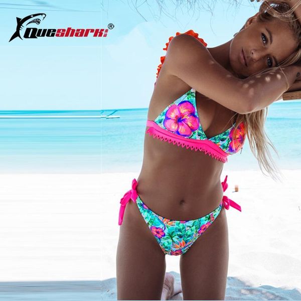 

bikinis set women floral biknis two pieces flowers swimsuits girls sea beach lace shoulder strap swimming suit1