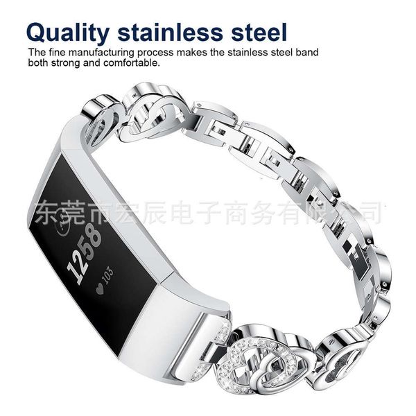 

suitable for fitbit charge3 / charge4 smart bracelet heart-shaped stainls steel wear-ristant replacement chain strapbgt