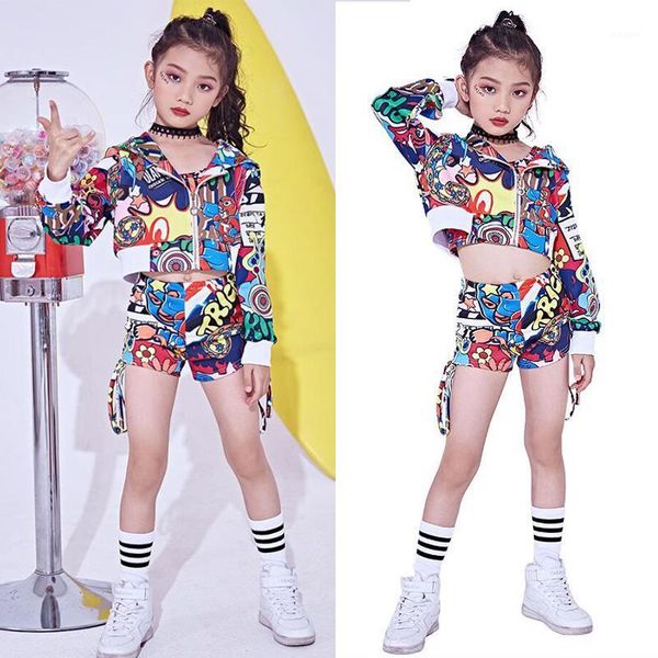 

stage wear girls colorful sequined jazz modern dancing costumes dress kids children's hip hop dance set pants outfits1, Black;red