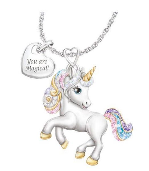 

s1822 fashion jewelry colorful rhinstone unicorn pendant necklace womens pony necklace, Silver