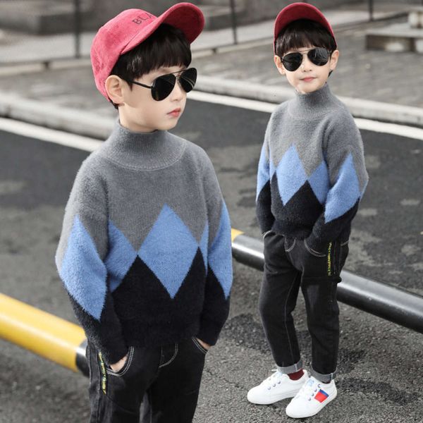 

pullover spring autumn boys' and sweater 2020 new sle children's plush mink cashmere mo thickened 75ns, Blue