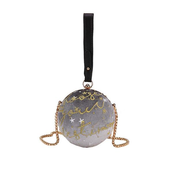 

abdb-luxury fashion blue planet pattern velvet star ball shoulder bag women small round velour bag personality female handbag