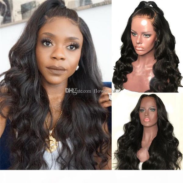 

silk base malaysian human hair lace front wig with baby hair body wave virgin hair silk full lace wig for black women, Black;brown