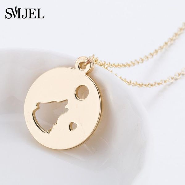 

smjel new wolf pendant necklaces for women punk animal moon necklace circle teens fashion jewelry collares bijoux1, Silver