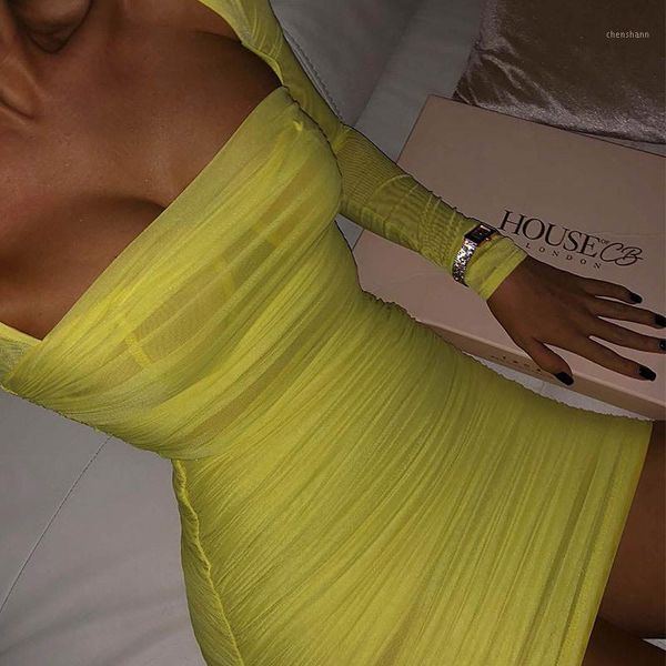 

casual dresses liva girl mesh transparent square collar plaid long sleeve bodycon dress club party night women slim midi elegant dresse, Black;gray