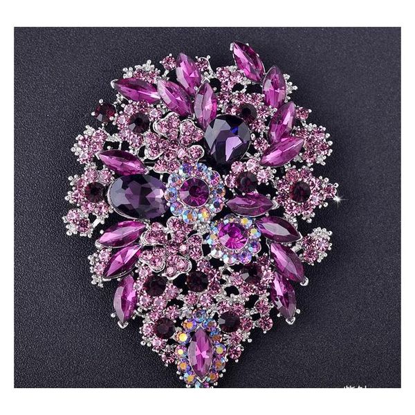 

new bridal brooches pin large colorful rhinestone crystal flower big brooch bouquet wedding jewelry wmtjol dh_seller2010, Gray