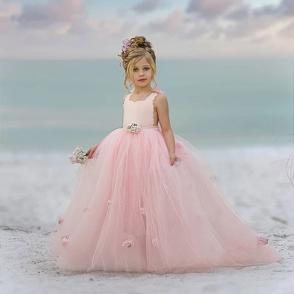 

new flower girls dresses for wedding lace appliques beading ball gowns custom holy first communion gowns for girls, White;blue