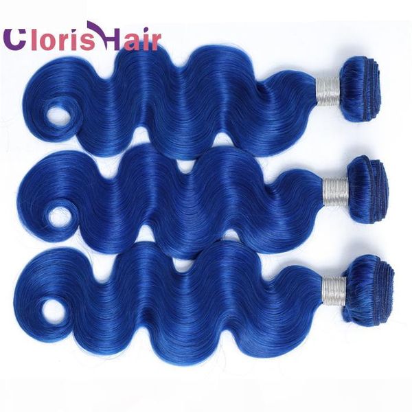 

outlet blue colored body wave human hair malaysian virgin bundles highlight sew in extensions high ratio wavy blue hair weave 3pcs deals, Black
