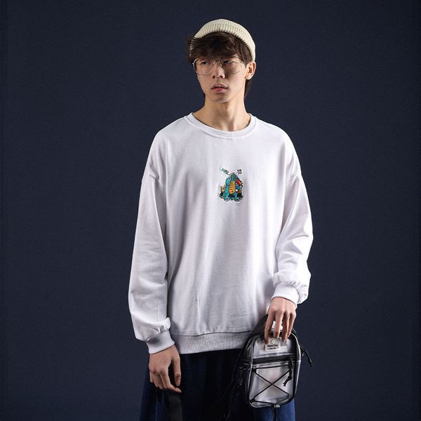 

2021 new privathinker dinosaur emboridary oversized men baggy spring sweatshirts hoodies harajuku men's clothing xai0, Black