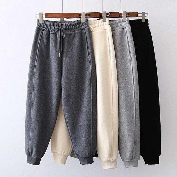 

women's pants & capris korean women autumn / winter high waist composite plus velvet closing solid color sweatpants, Black;white