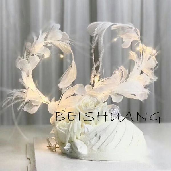 

yg6qa net red fairies feather plug-in party wedding net table dessert red decoration fairies feather cake plug-in decoration cake party wedd