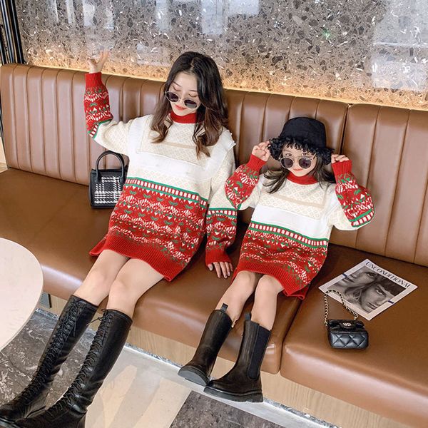 

parent child women's red cartoon sweater autumn winter 2020 new girls' children's clothing, Blue