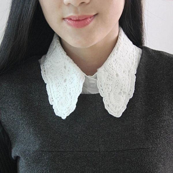 

women pure color lace detachable lapel choker necklace shirt fake false collar wo qylwgm, White
