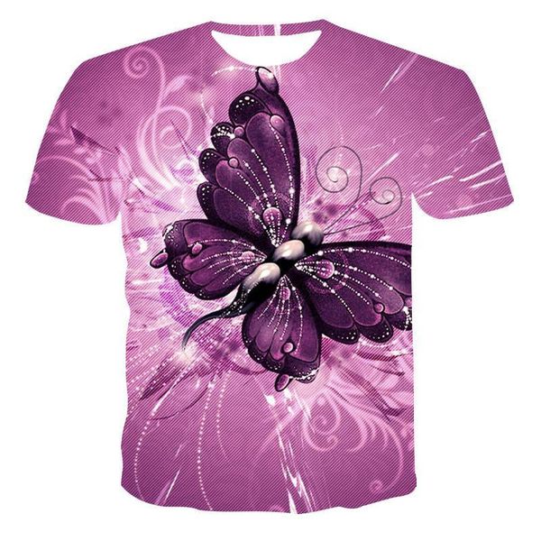 

2021 summer new 3d t-shirt animal butterfly pattern the streets t-shirt casual short sleeve o-neck fashion harajukut-shirts, White;black