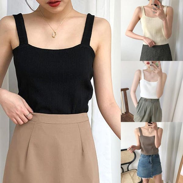 

women summer tank solid color camisole loose ladies hirakuchi casual sleeveless blouse crop summer streetwear 2021, Gray;blue