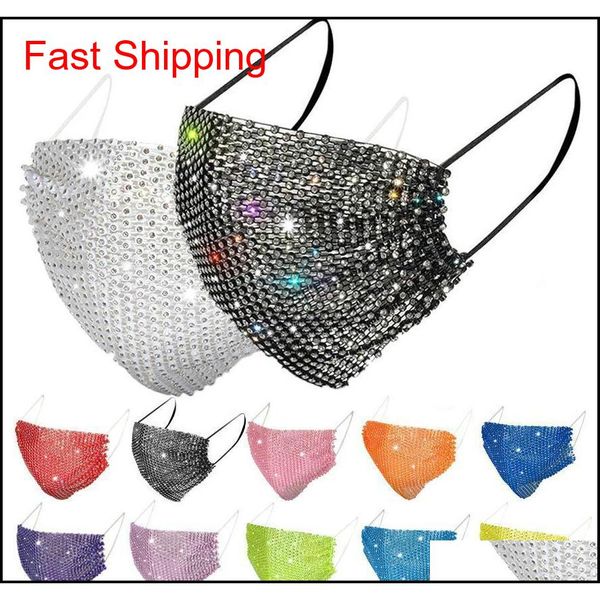 

fashion dustproof face mask bling bling diamond protective mask pm2.5 mouth masks washable reusable women colorful rhinestones face 849o9, Black