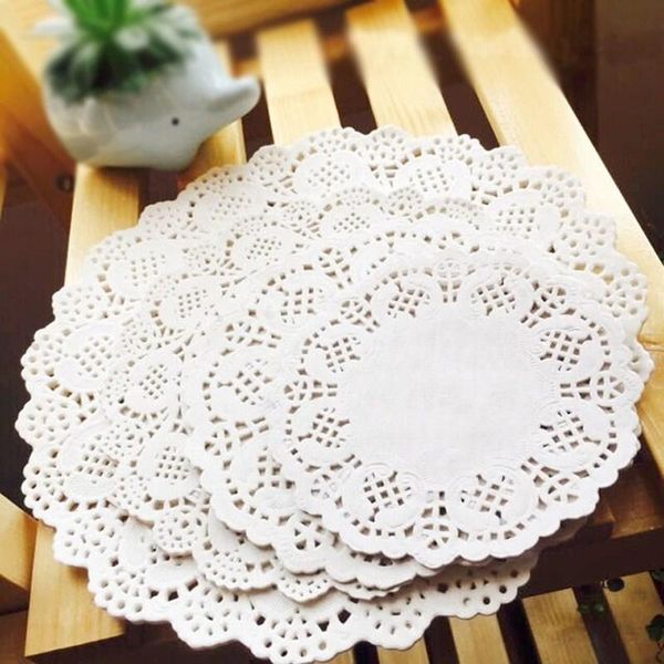 

other festive & party supplies 100pcs round flower bottom paper placemat oil-absorbing lace white dessert