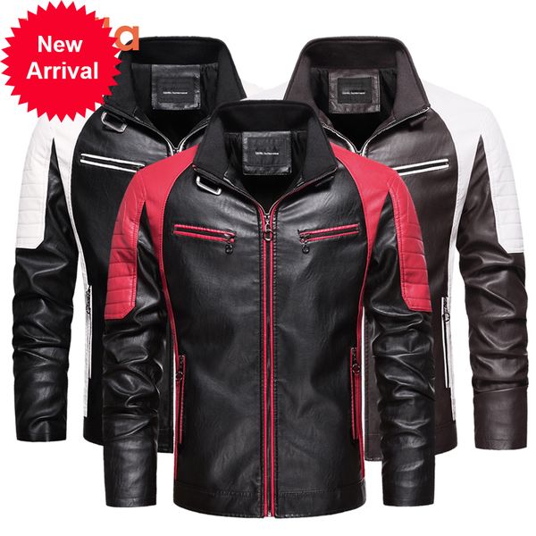 

2021 new autumn new motor biker casual jacket coat spring fashion streetwear outfit faux leather jackets men d26c, Black