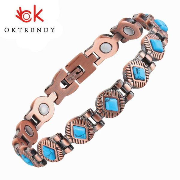 

oktrendy copper magnetic bangle bracelet with natural gem stone women vintage copper magnetic bracelet arthritis chain wristband, Golden;silver