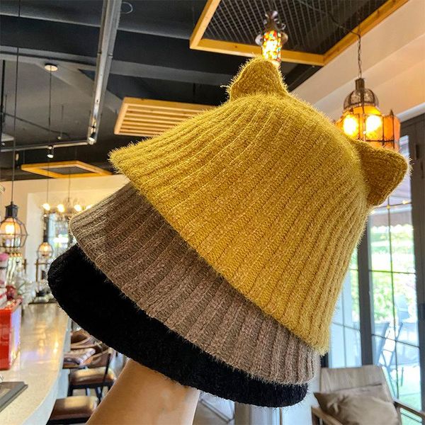 

wide brim hats cute cat knitting panama warm spring women bucket hat for teens cap girl autumn winter fashion hip hop lady travel, Blue;gray