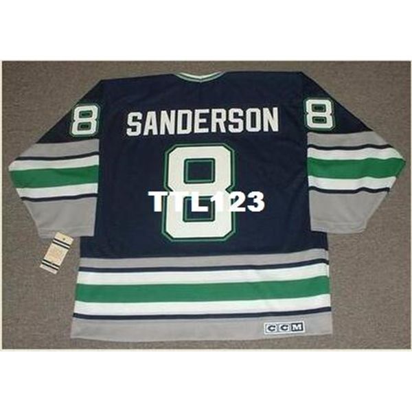 

men #8 geoff sanderson hartford whalers 1993 ccm vintage hockey jersey or custom any name or number retro jersey, Black