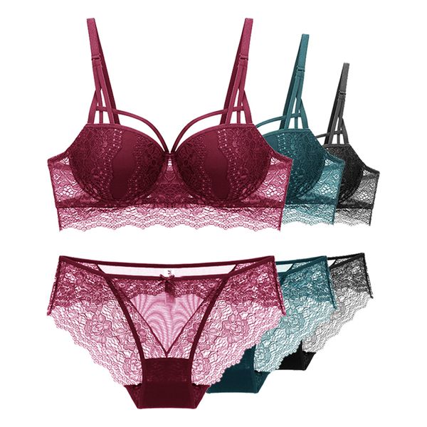 

lace bras for women underwear push up bra and panty set plus size green women's lingerie sets female brassiere cotton white, Red;black