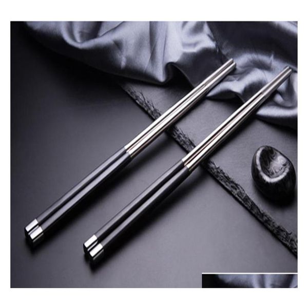 

304 stainless steel chopsticks with black slip-resistant cover, durable metal chopstick restaurant qylmoi pets2010