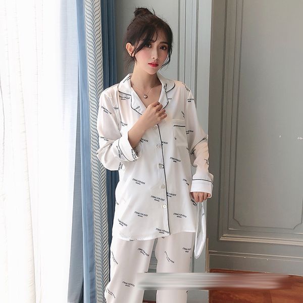 

satins korea sweet silk ice noble elegance long pants women sleepwear sets of white pajamas nq3o, Black;brown