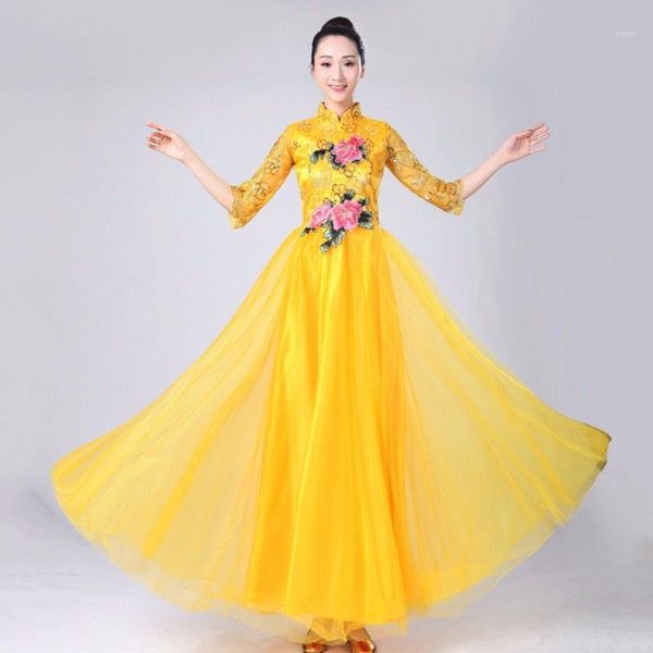 

opening dance big skirt dress costumes new stage outfit modern dance song dancers costume chinese new year dress1, Black;red