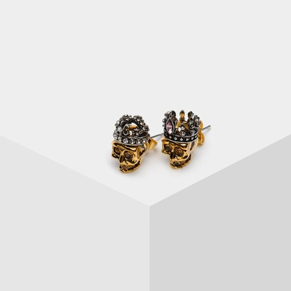 

king and queen skull earrings design stud earrings 210202, Golden;silver
