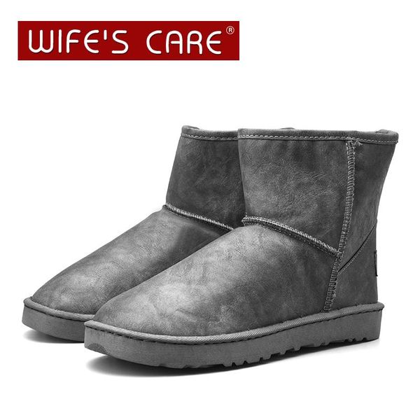 

new keep warm snow boots men waterproof fashion mens boots leather casual shoes ankle plush winter men warm snow, Black