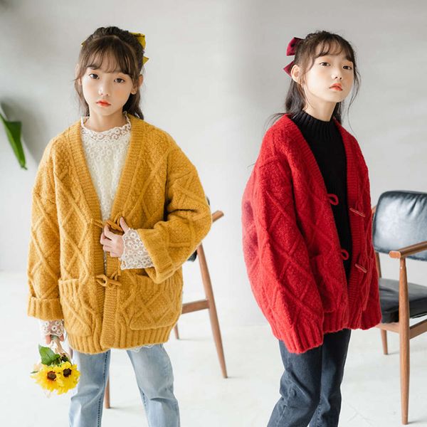 

girls' coat autumn 13229 winter 2020 korean thick needle thickened sweater cardigan, Black