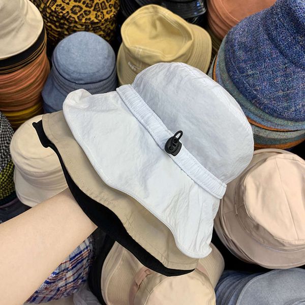 

color cotton drawstring solid korean versatile sunshade fisherman's women's summer travel shopping fashion small basin hat, Blue;gray