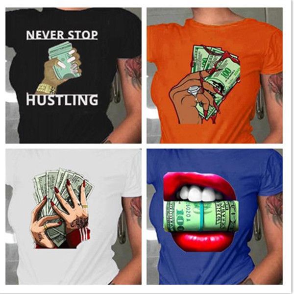 

20ss women designer money t shirts summer all the dollars catch the money t shirts short sleeved, White