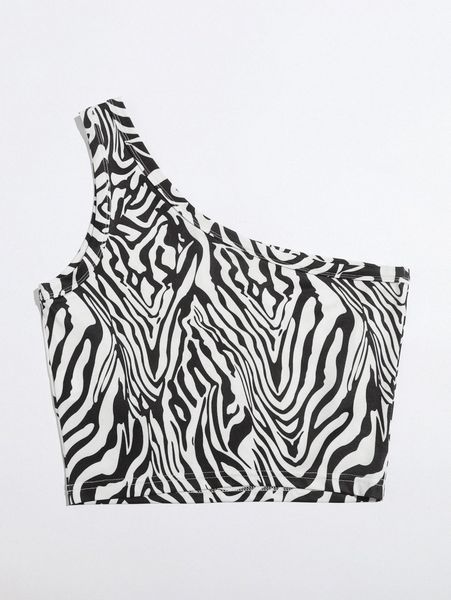 

one shoulder zebra striped crop y3o1#, White