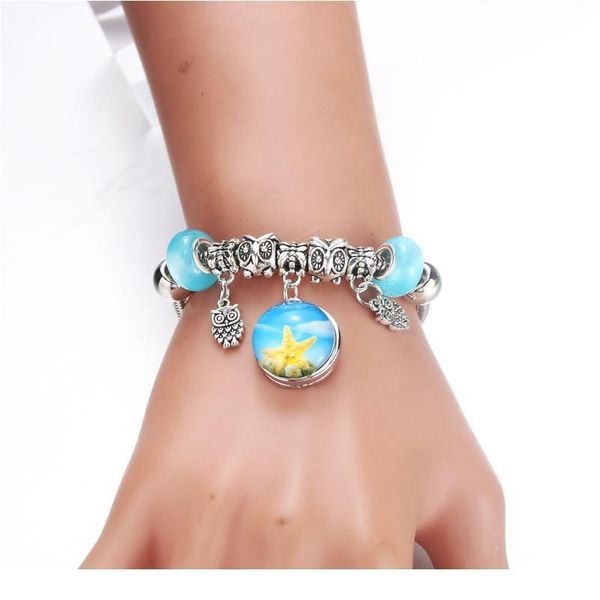 

new 5 colors owl snap bracelet lobster buckle snake chain bangles beaded bracelet fit 18mm snap jewelry wo bbyfff, Golden;silver