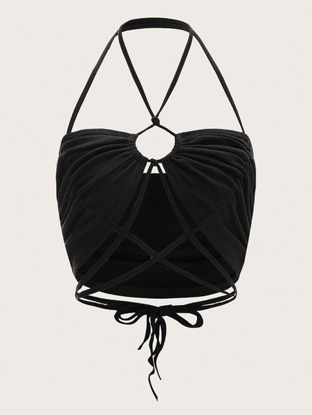 

crisscross tie backless halter o1j6#, White