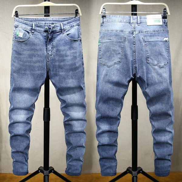 

blkta 2020 summer new large size jeans men's fashion embroidered stretch slim and small straight fit style jeans korean jeansembroidere, Blue