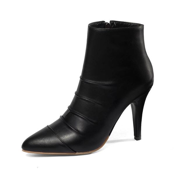 

2021 new attacked large 34-52 for woman toe to keep warm autumn winter boots high heels shoes fncd, Black